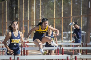 MOOR photo by AAQIL KHAN LEAP OF FAITH Varsity 110 hurdler Jessie Weng competes against Montebello on April 13. Alhambra girls’ varsity track and field team remains undefeated, with their next meet on April 20 against Bell Gardens. 
