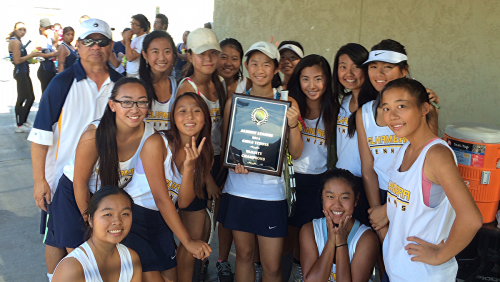 LADY MOORS PREVAIL AHS varsity girls’ tennis wins the title of 2014 Almont League Champions, tying with San Gabriel and Mark Keppel. The team later went into CIF representing Almont League as the second seed.Photo courtesy of MARTINA CHAN